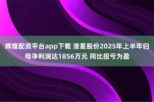 辉煌配资平台app下载 澄星股份2025年上半年归母净利润达1856万元 同比扭亏为盈